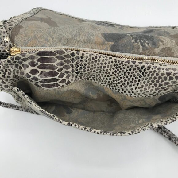 Elliott Lucca Gray Snakeskin Leather Style Pocket Double Handle Shoulder Bag - Picture 13 of 16